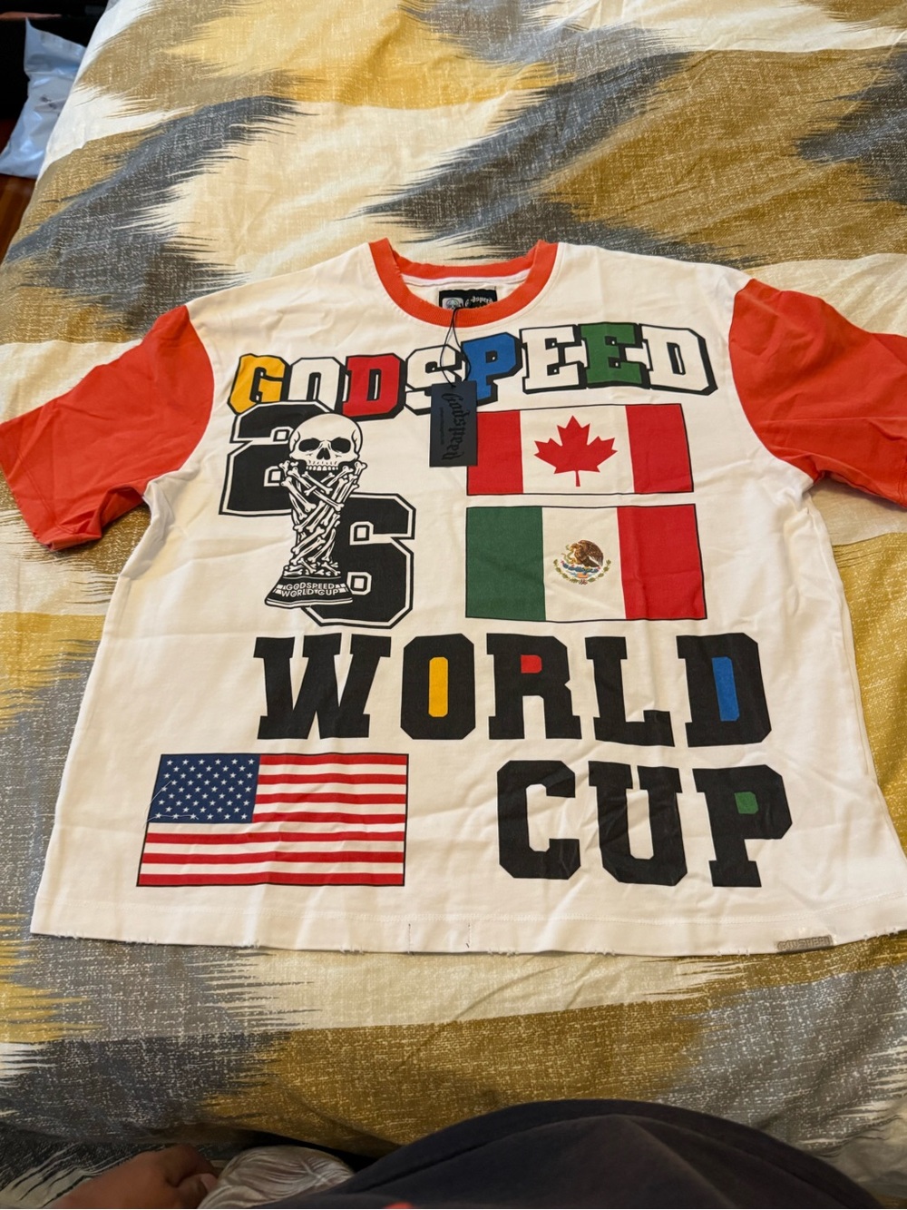 Godspeed World Cup Graphic Tee with Red Raglan Sleeves size M